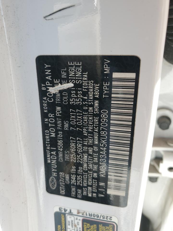 2019 Hyundai Tucson Limited VIN: KM8J33A45KU870980 Lot: 71881675