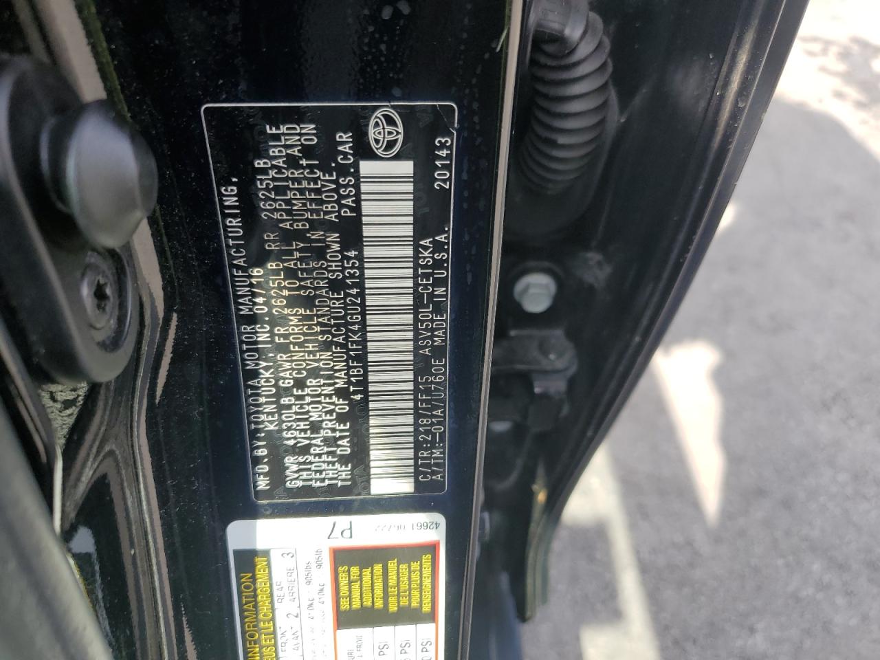 2016 Toyota Camry Le VIN: 4T1BF1FK4GU241354 Lot: 71901405