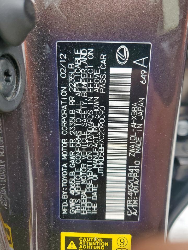 2012 Lexus Ct 200 VIN: JTHKD5BH7C2090090 Lot: 70882295