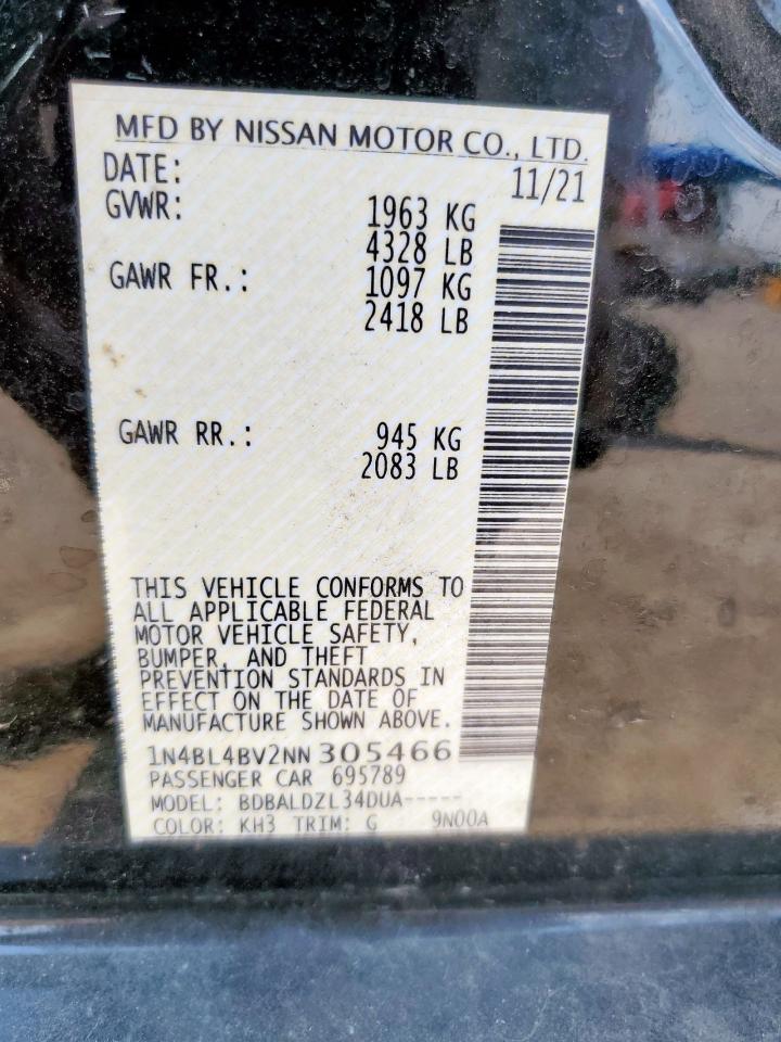 2022 Nissan Altima S VIN: 1N4BL4BV2NN305466 Lot: 80754585