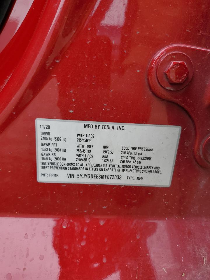 2021 Tesla Model Y VIN: 5YJYGDEE8MF072033 Lot: 81556655