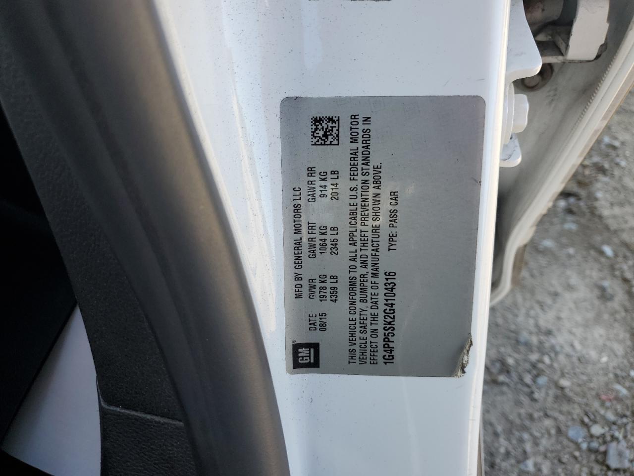 2016 Buick Verano VIN: 1G4PP5SK2G4104316 Lot: 81415015