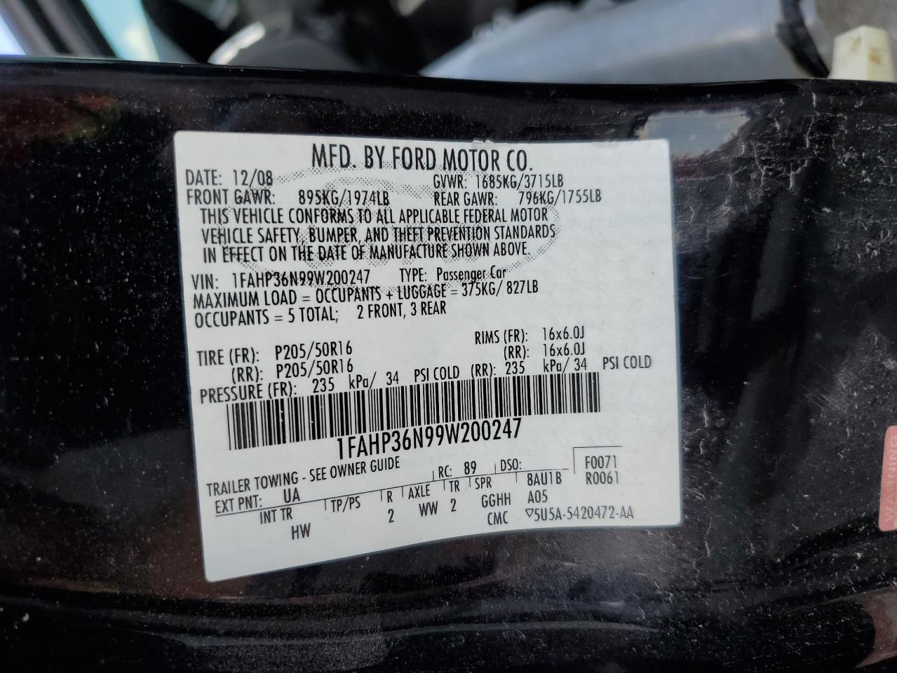 2009 Ford Focus Ses VIN: 1FAHP36N99W200247 Lot: 71037595