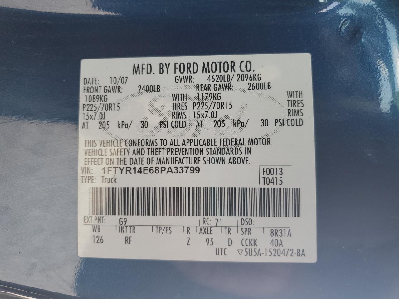 2008 Ford Ranger Super Cab VIN: 1FTYR14E68PA33799 Lot: 80178245