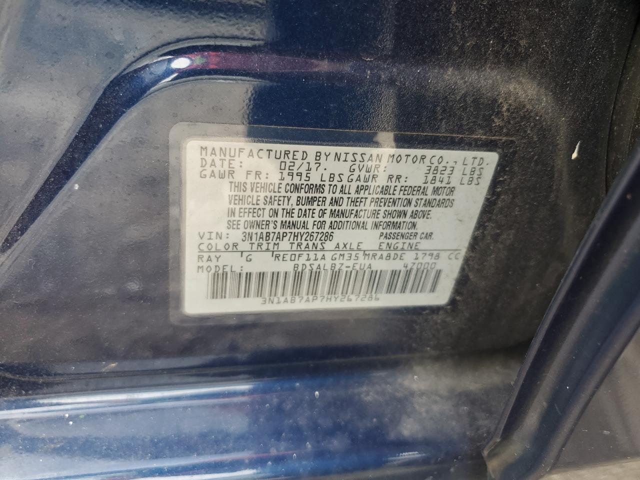 2017 Nissan Sentra S VIN: 3N1AB7AP7HY267286 Lot: 83948775