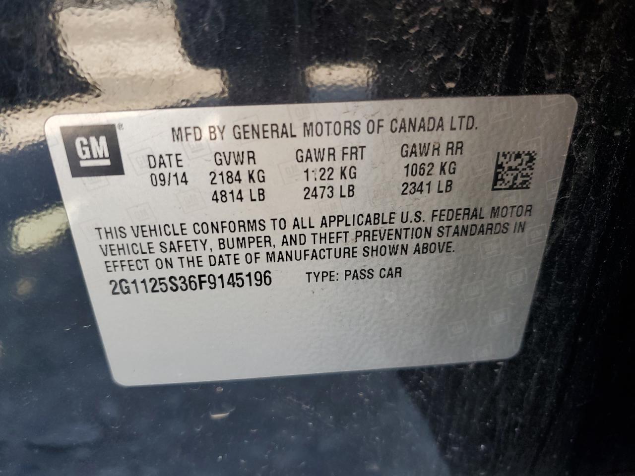 2015 Chevrolet Impala Lt VIN: 2G1125S36F9145196 Lot: 81809995