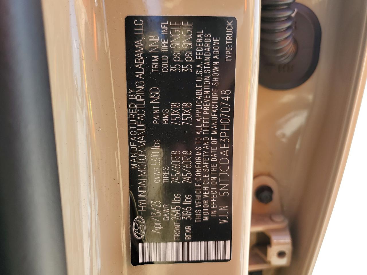 2023 Hyundai Santa Cruz Sel VIN: 5NTJCDAE3PH070748 Lot: 81835485