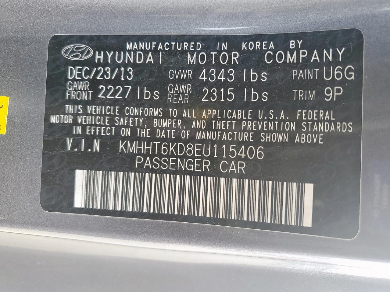 2014 Hyundai Genesis Coupe 2.0T VIN: KMHHT6KD8EU115406 Lot: 71282465