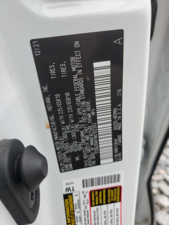 2022 Toyota Highlander Xle VIN: 5TDGZRAH1NS102263 Lot: 84789505