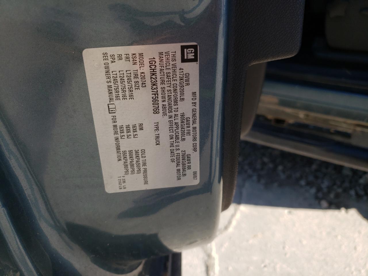 2007 Chevrolet Silverado K2500 Heavy Duty VIN: 1GCHK23K37F560768 Lot: 80843515