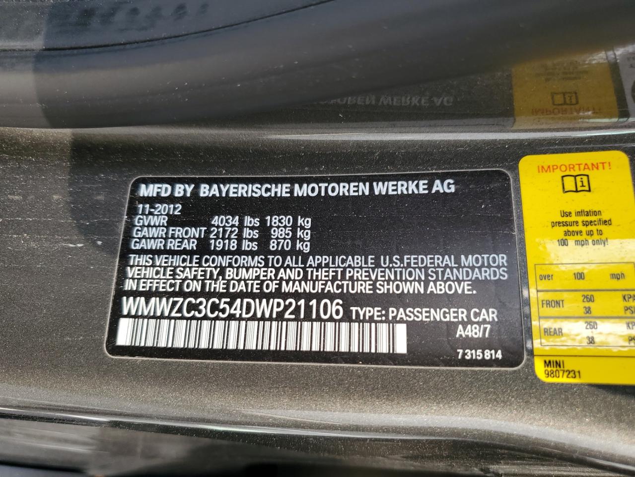 2013 Mini Cooper S Countryman VIN: WMWZC3C54DWP21106 Lot: 84001815