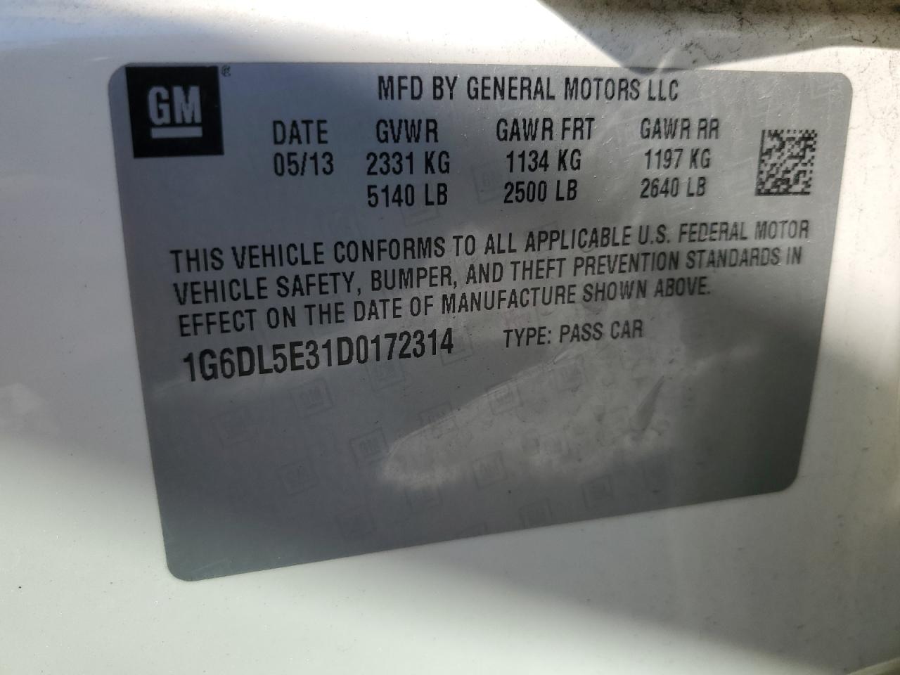 2013 Cadillac Cts Performance Collection VIN: 1G6DL5E31D0172314 Lot: 80064335