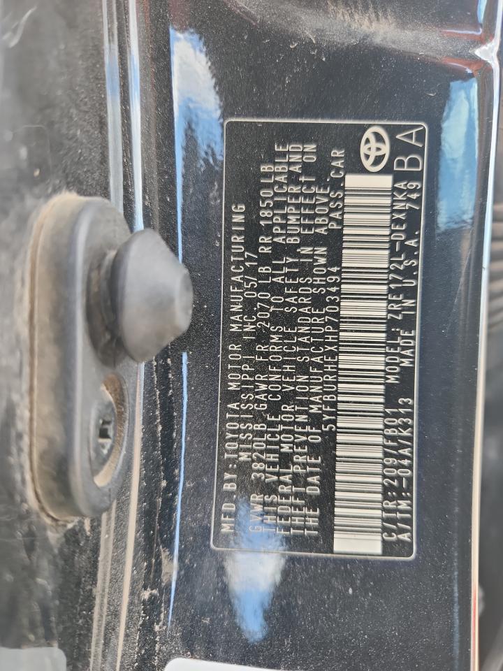 2017 Toyota Corolla L VIN: 5YFBURHEXHP703494 Lot: 81964515