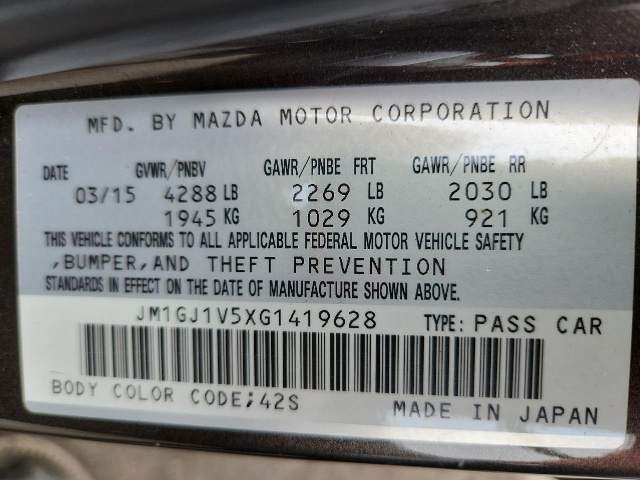 2016 Mazda 6 Touring VIN: JM1GJ1V5XG1419628 Lot: 81230585