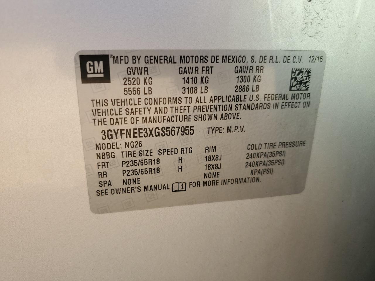 2016 Cadillac Srx Luxury Collection VIN: 3GYFNEE3XGS567955 Lot: 81417575