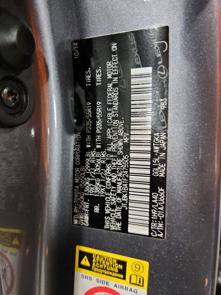 2015 Lexus Rx 350 Base VIN: JTJBK1BA1F2475505 Lot: 84203835