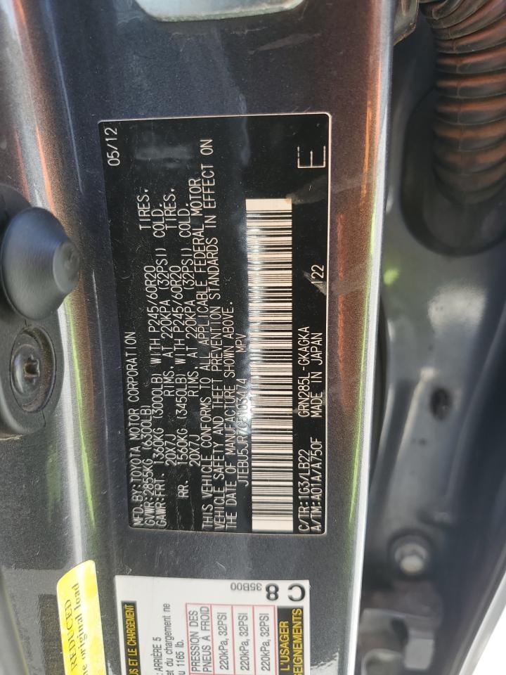 2012 Toyota 4Runner Sr5 VIN: JTEBU5JR7C5103474 Lot: 80353535