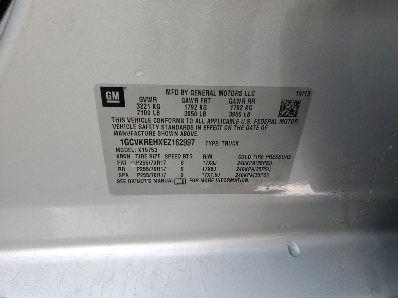 2014 Chevrolet Silverado K1500 Lt VIN: 1GCVKREHXEZ162997 Lot: 80607975