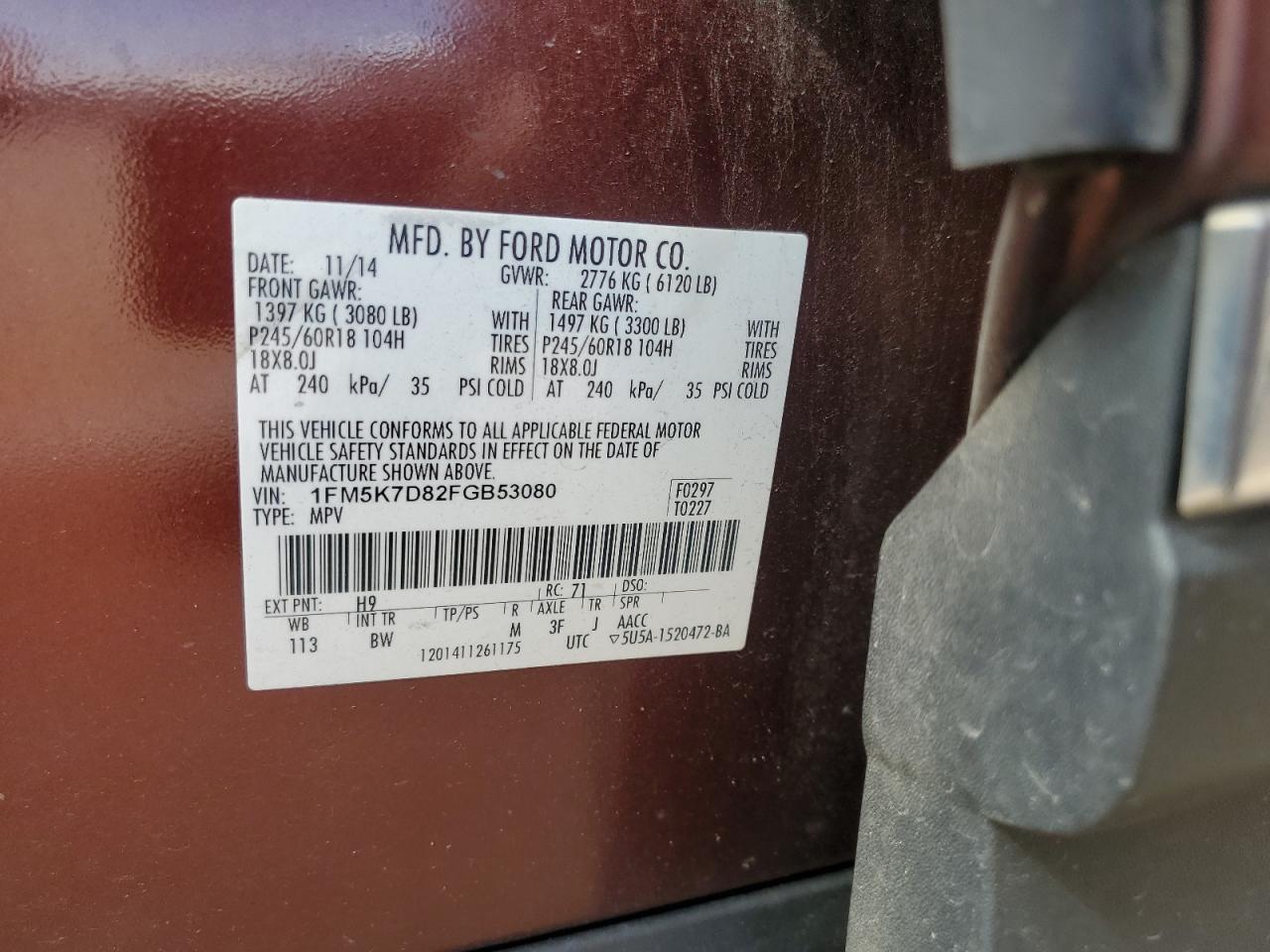 2015 Ford Explorer Xlt VIN: 1FM5K7D82FGB53080 Lot: 69445575