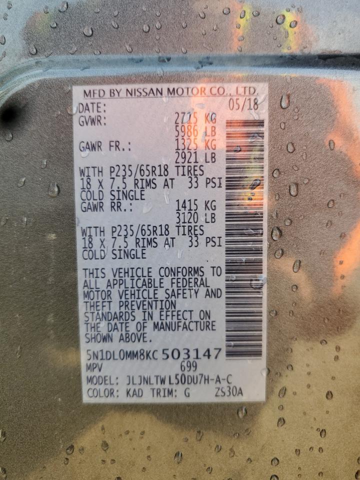 2019 Infiniti Qx60 Luxe VIN: 5N1DL0MM8KC503147 Lot: 71819875