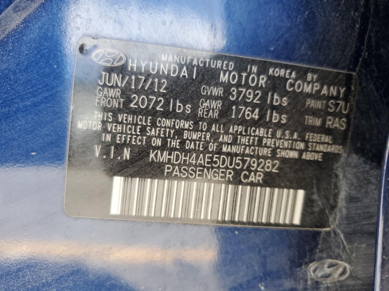 2013 Hyundai Elantra Gls VIN: KMHDH4AE5DU579282 Lot: 71623645