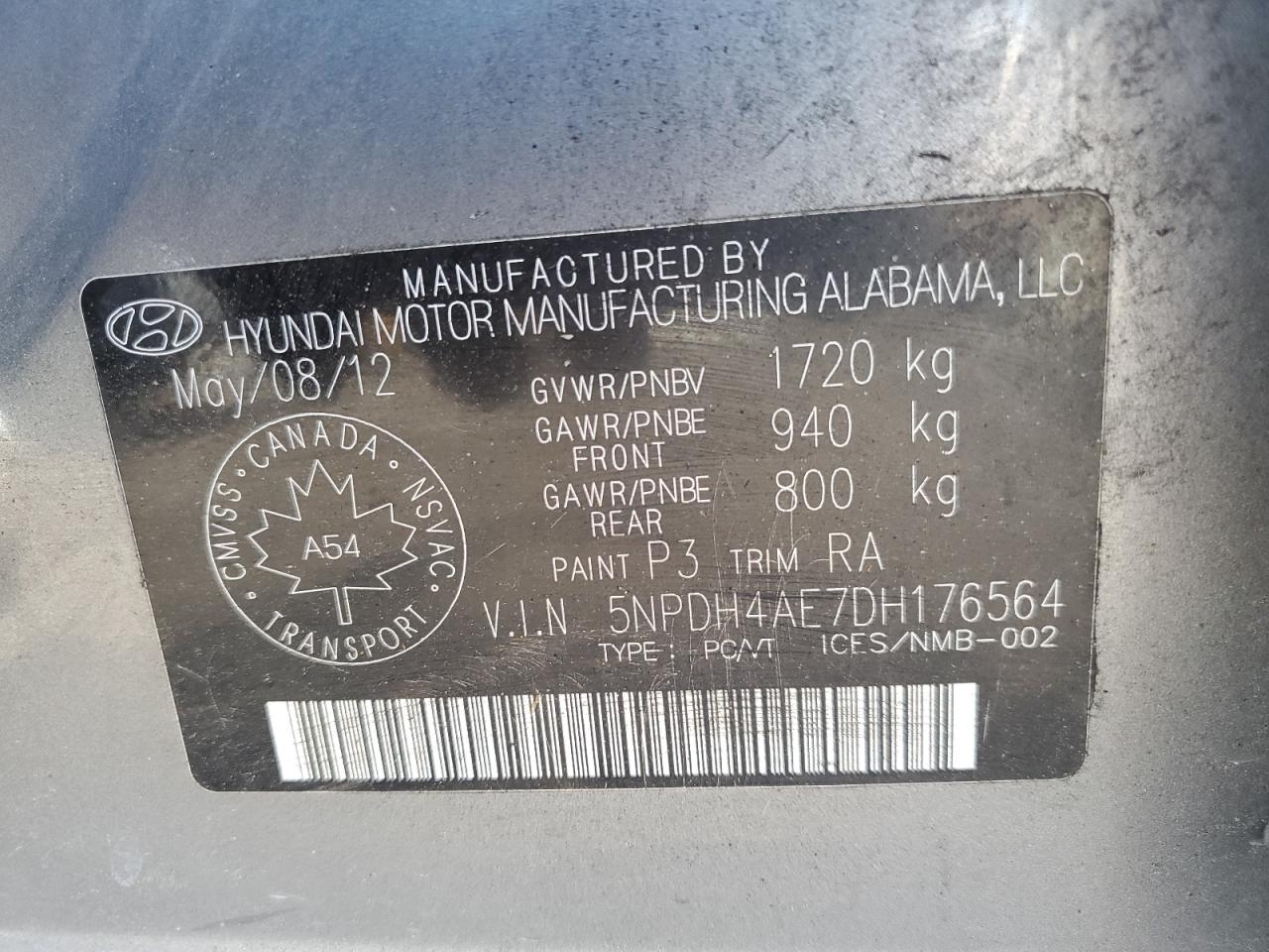 2013 Hyundai Elantra Gls VIN: 5NPDH4AE7DH176564 Lot: 71714245