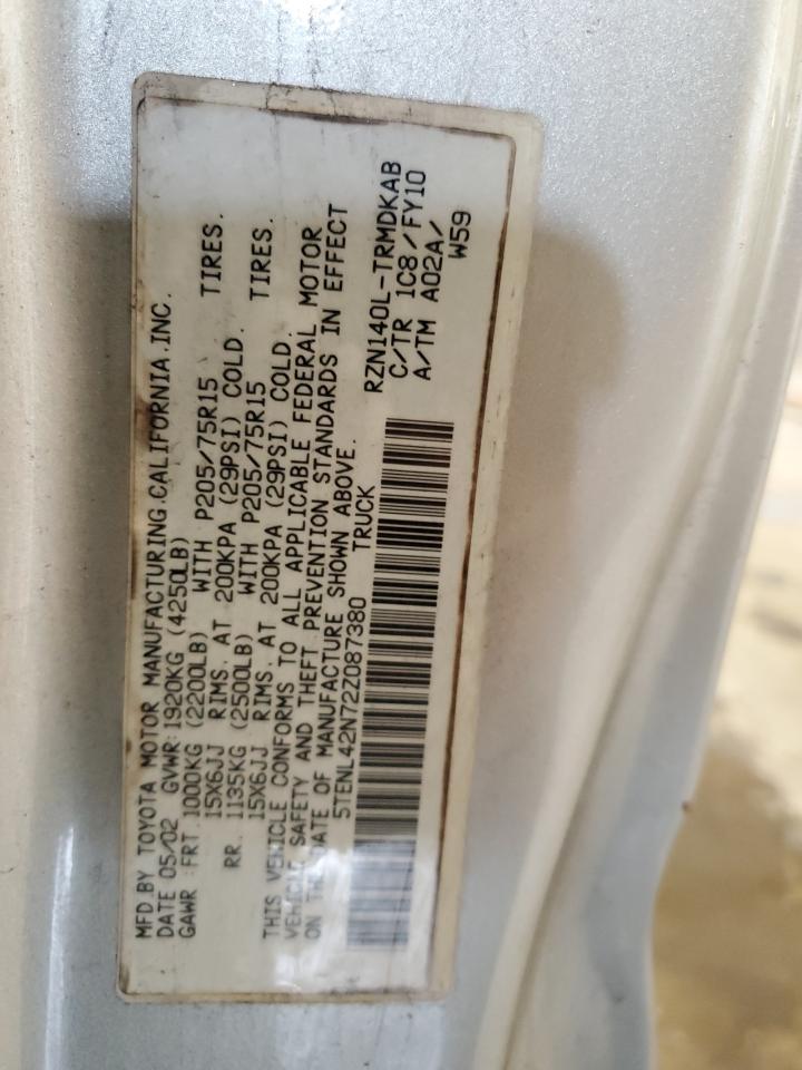 2002 Toyota Tacoma VIN: 5TENL42N72Z087380 Lot: 84454855