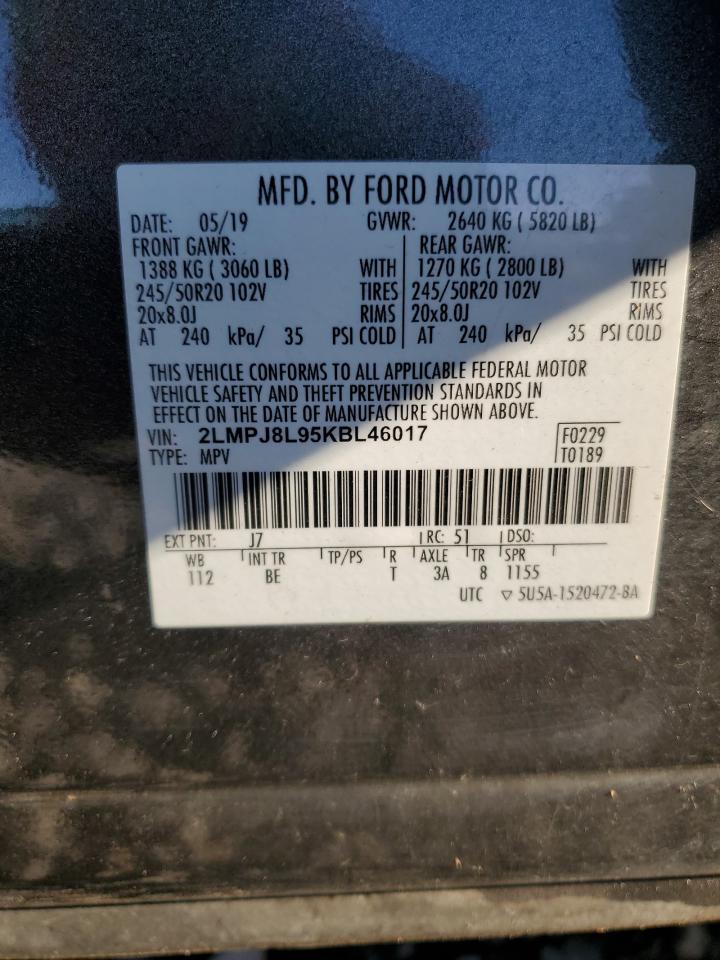 2019 Lincoln Nautilus Reserve VIN: 2LMPJ8L95KBL46017 Lot: 81825335