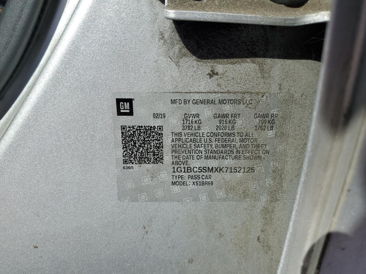 2019 Chevrolet Cruze Ls VIN: 1G1BC5SMXK7152125 Lot: 81520115