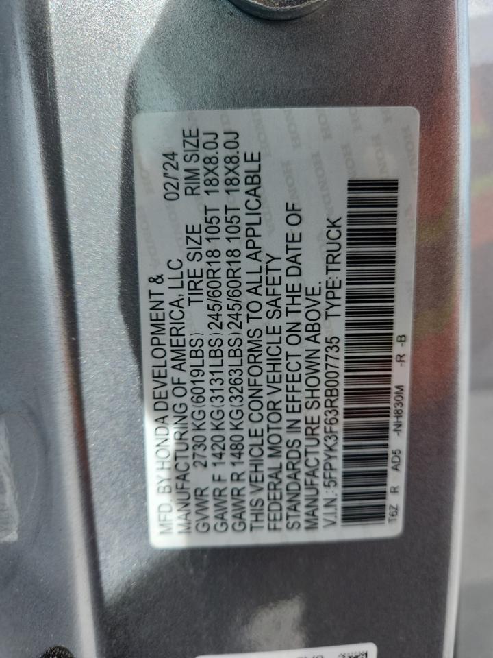 2024 Honda Ridgeline Trail Sport VIN: 5FPYK3F63RB007735 Lot: 81781955