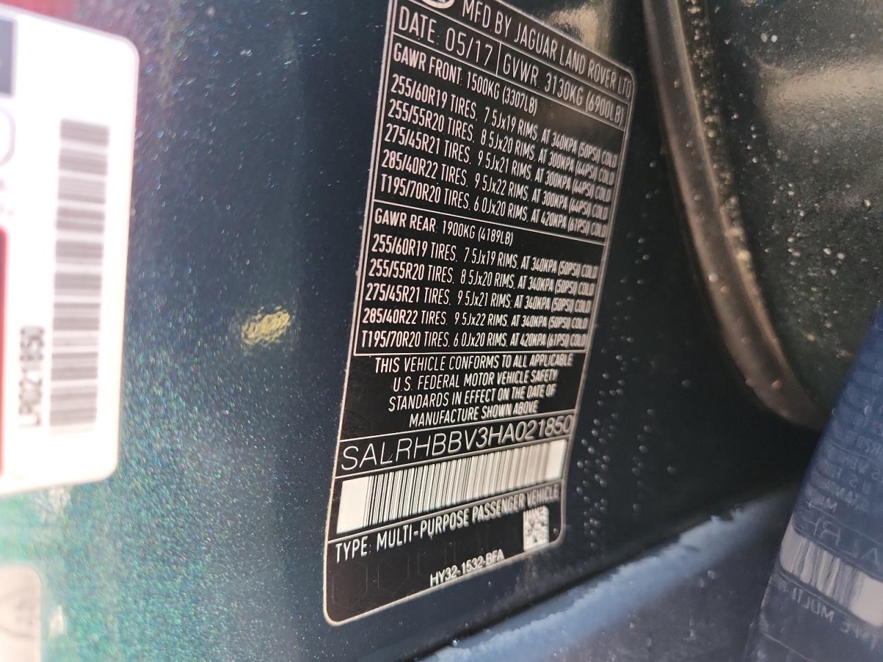 2017 Land Rover Discovery Hse Luxury VIN: SALRHBBV3HA021850 Lot: 71230695