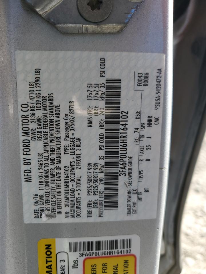 2017 Ford Fusion Se Hybrid VIN: 3FA6P0LU6HR164102 Lot: 81730285