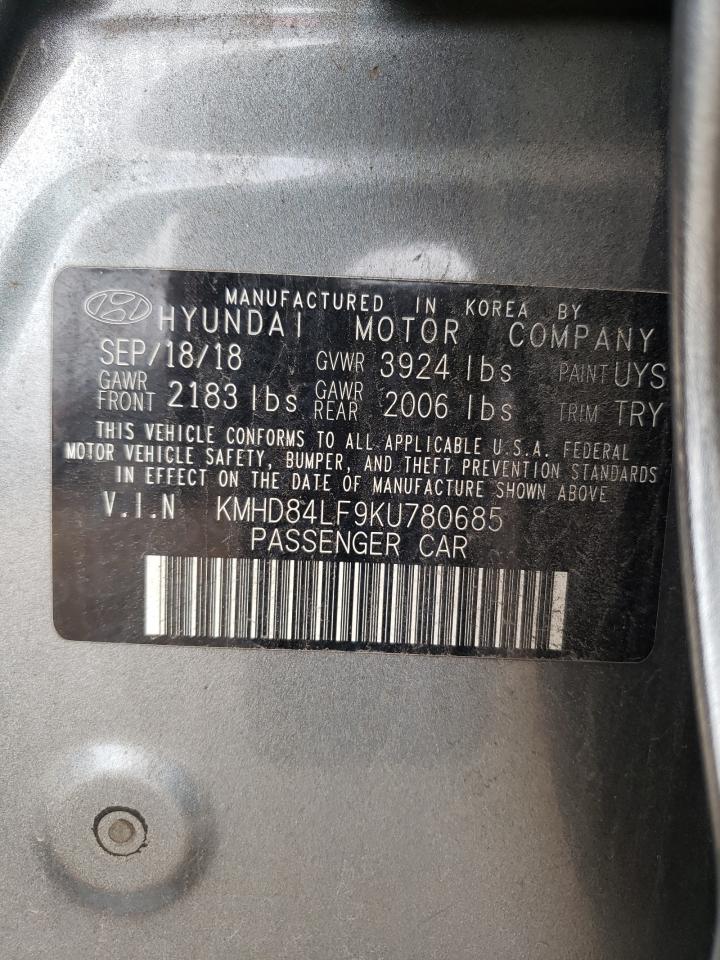 2019 Hyundai Elantra Sel VIN: KMHD84LF9KU780685 Lot: 71165295