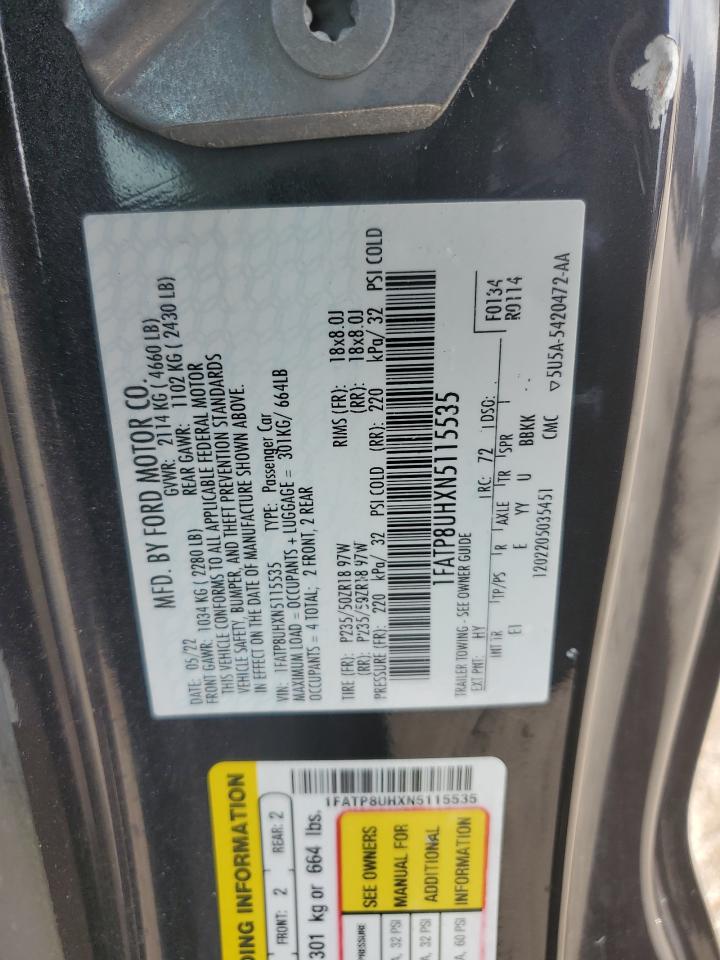 2022 Ford Mustang VIN: 1FATP8UHXN5115535 Lot: 81714915