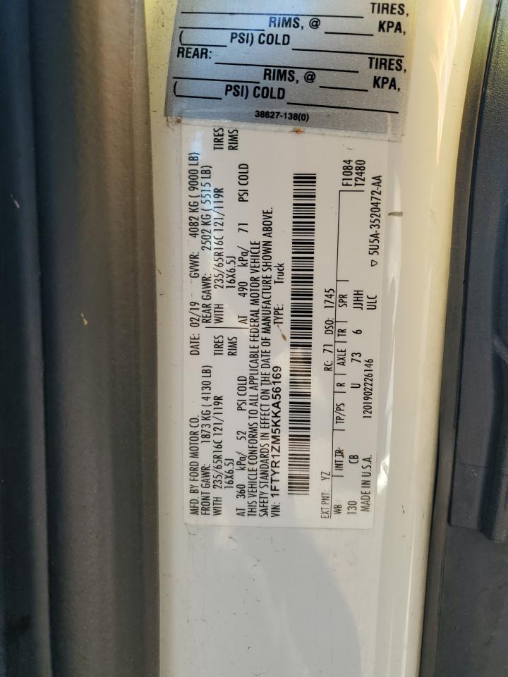 2019 Ford Transit T-250 VIN: 1FTYR1ZM5KKA56169 Lot: 81091215