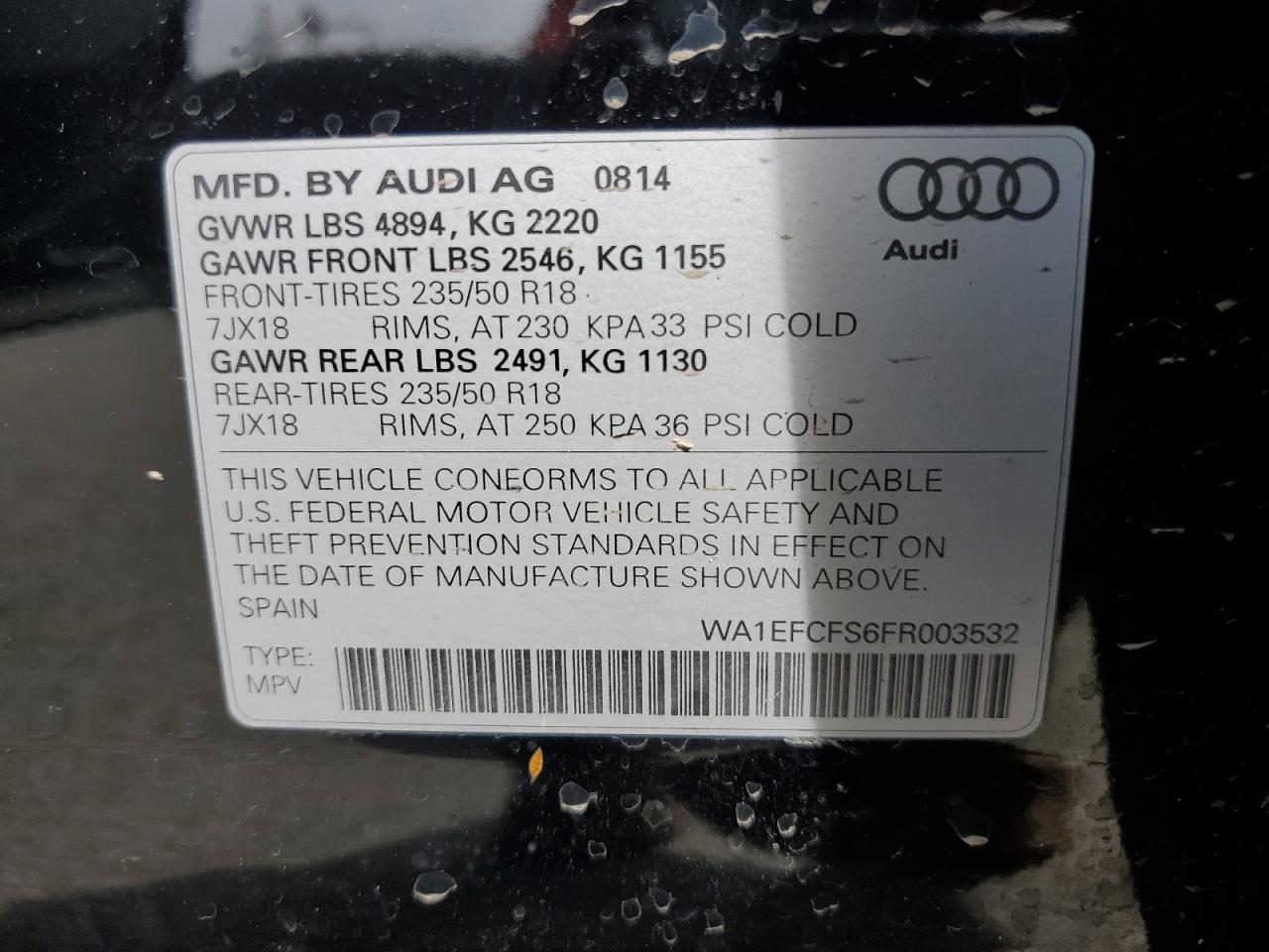 2015 Audi Q3 Premium Plus VIN: WA1EFCFS6FR003532 Lot: 80753975