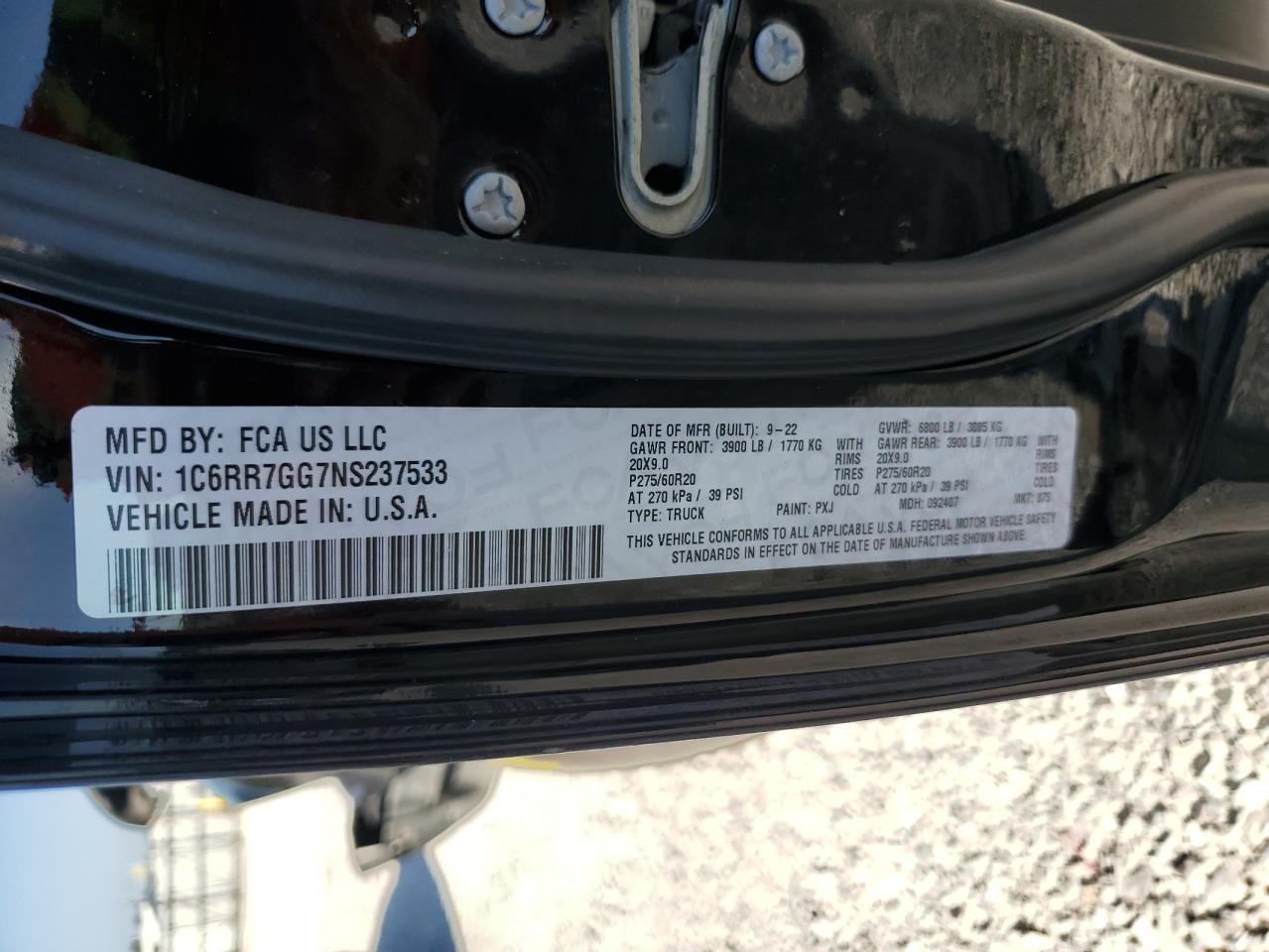 2022 Ram 1500 Classic Slt VIN: 1C6RR7GG7NS237533 Lot: 84200675