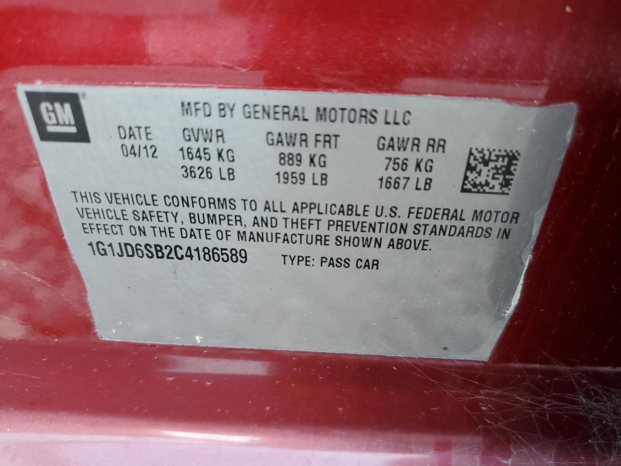 2012 Chevrolet Sonic Lt VIN: 1G1JD6SB2C4186589 Lot: 81677135