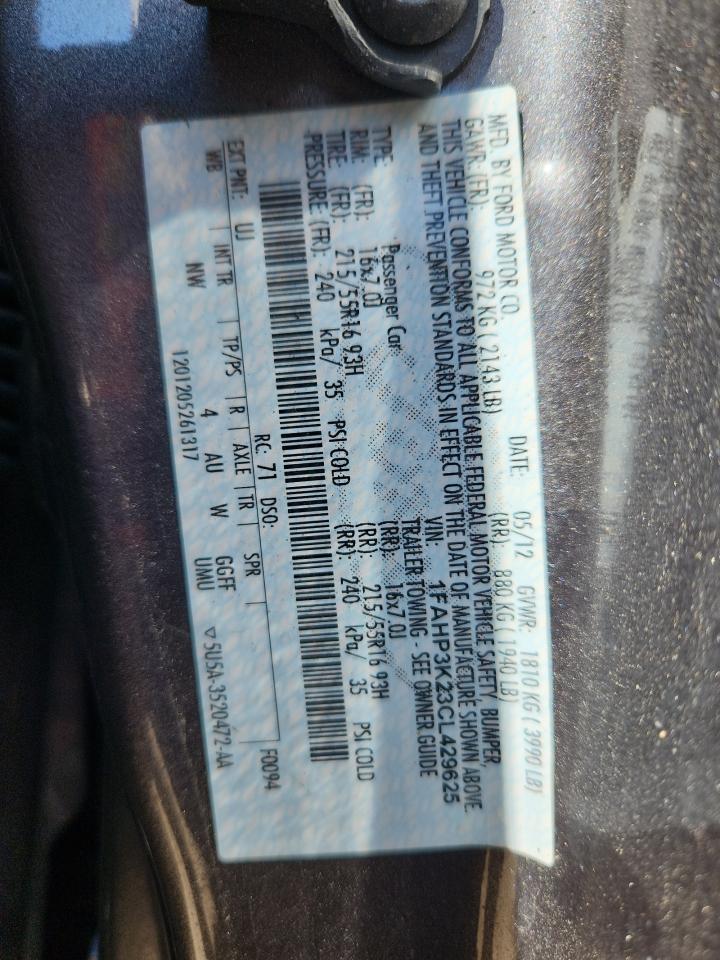 2012 Ford Focus Se VIN: 1FAHP3K23CL429625 Lot: 83822425