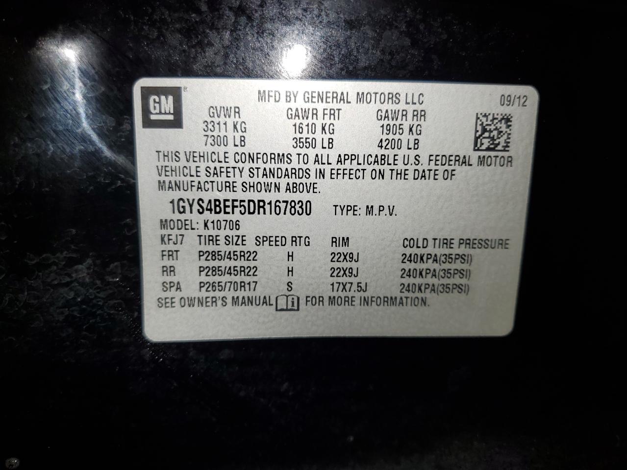 2013 Cadillac Escalade Luxury VIN: 1GYS4BEF5DR167830 Lot: 69065825