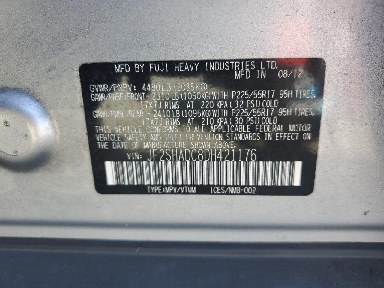 2013 Subaru Forester 2.5X Premium VIN: JF2SHADC8DH421176 Lot: 81766085