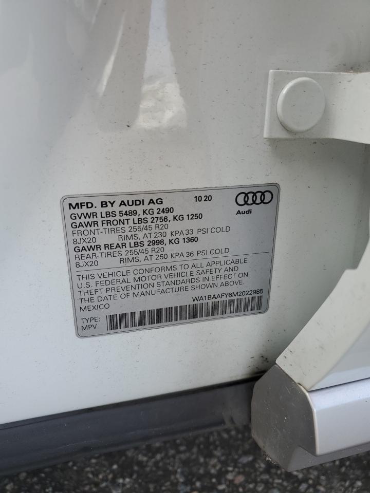 2021 Audi Q5 Premium Plus VIN: WA1BAAFY6M2022985 Lot: 80289755