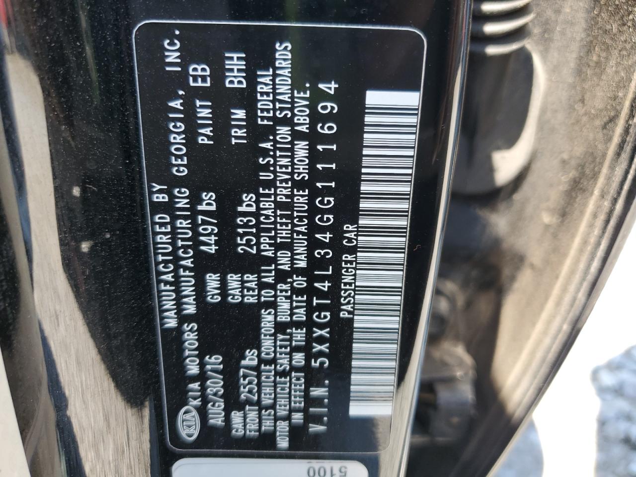 2016 Kia Optima Lx VIN: 5XXGT4L34GG111694 Lot: 80700525