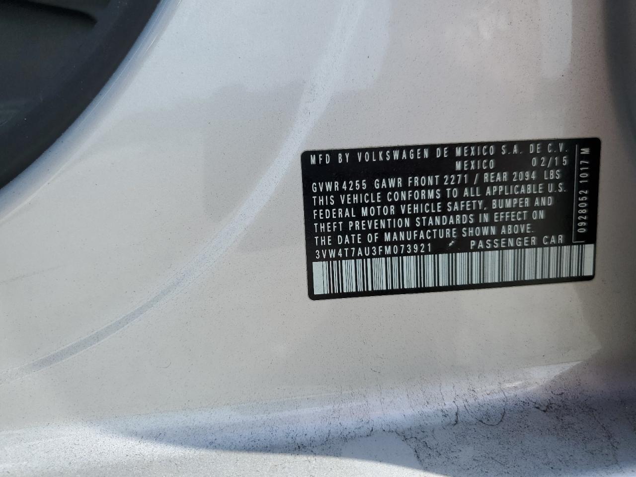 2015 Volkswagen Gti VIN: 3VW4T7AU3FM073921 Lot: 83777175