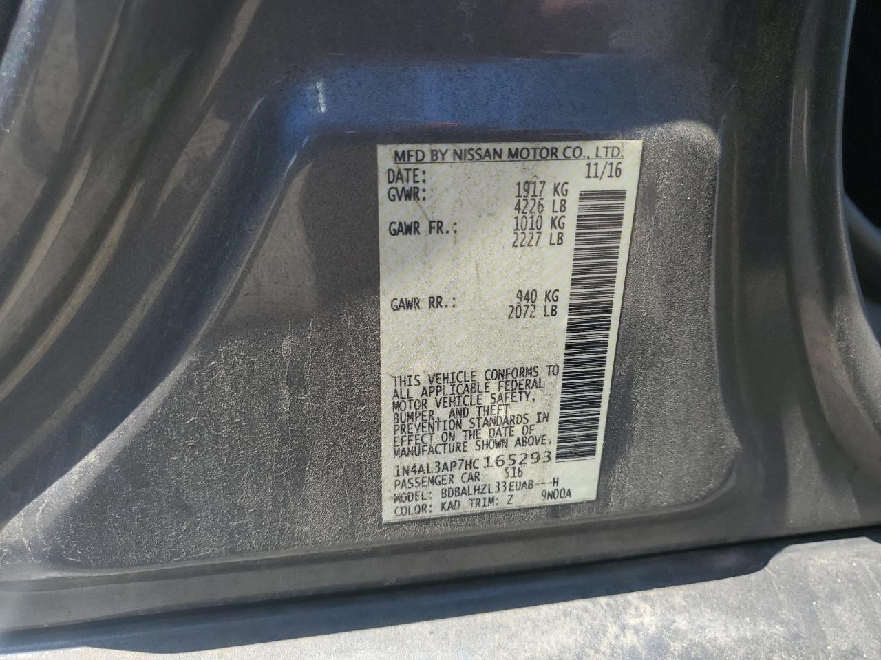 2017 Nissan Altima 2.5 VIN: 1N4AL3AP7HC165293 Lot: 71243815