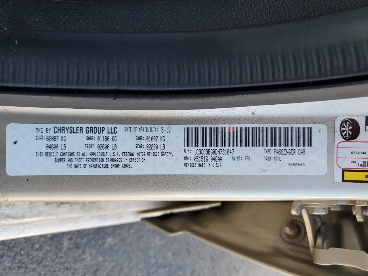 2013 Chrysler 200 Touring VIN: 1C3CCBBG8DN731847 Lot: 71392075