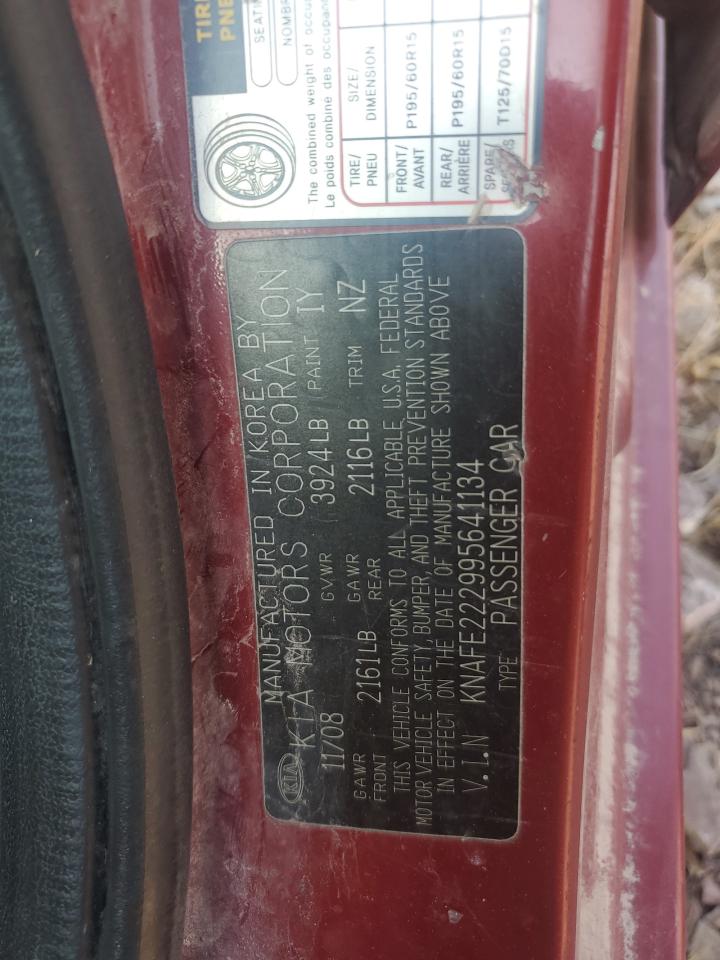 2009 Kia Spectra Ex VIN: KNAFE222995641134 Lot: 71042855