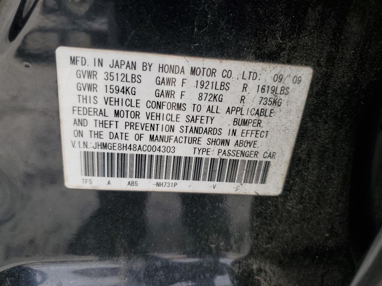 2010 Honda Fit Sport VIN: JHMGE8H48AC004303 Lot: 84422205