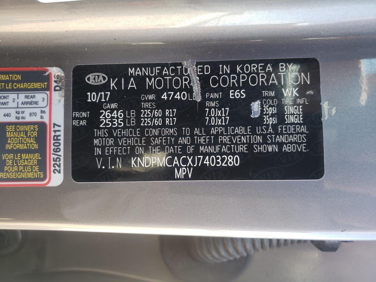 2018 Kia Sportage Lx VIN: KNDPMCACXJ7403280 Lot: 80663285