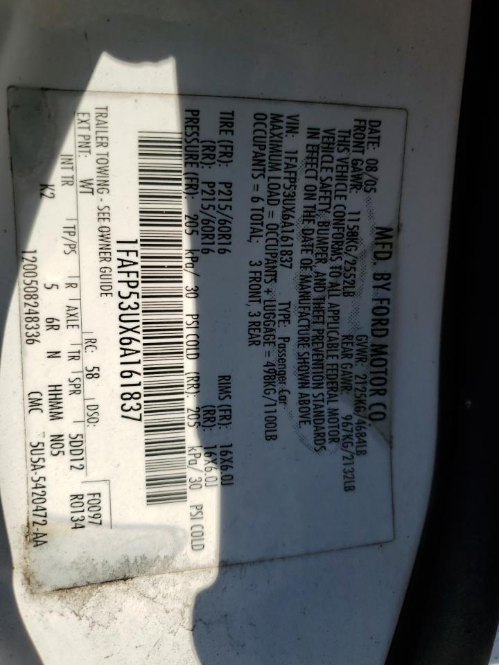 2006 Ford Taurus Se VIN: 1FAFP53UX6A161837 Lot: 70687445